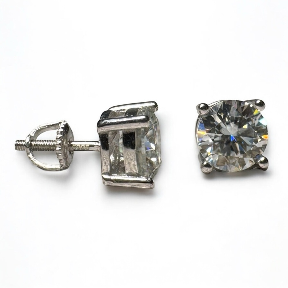 3.0 CTW Moissanite 925 Sterling Silver Stud Earrings Posts NEW F8